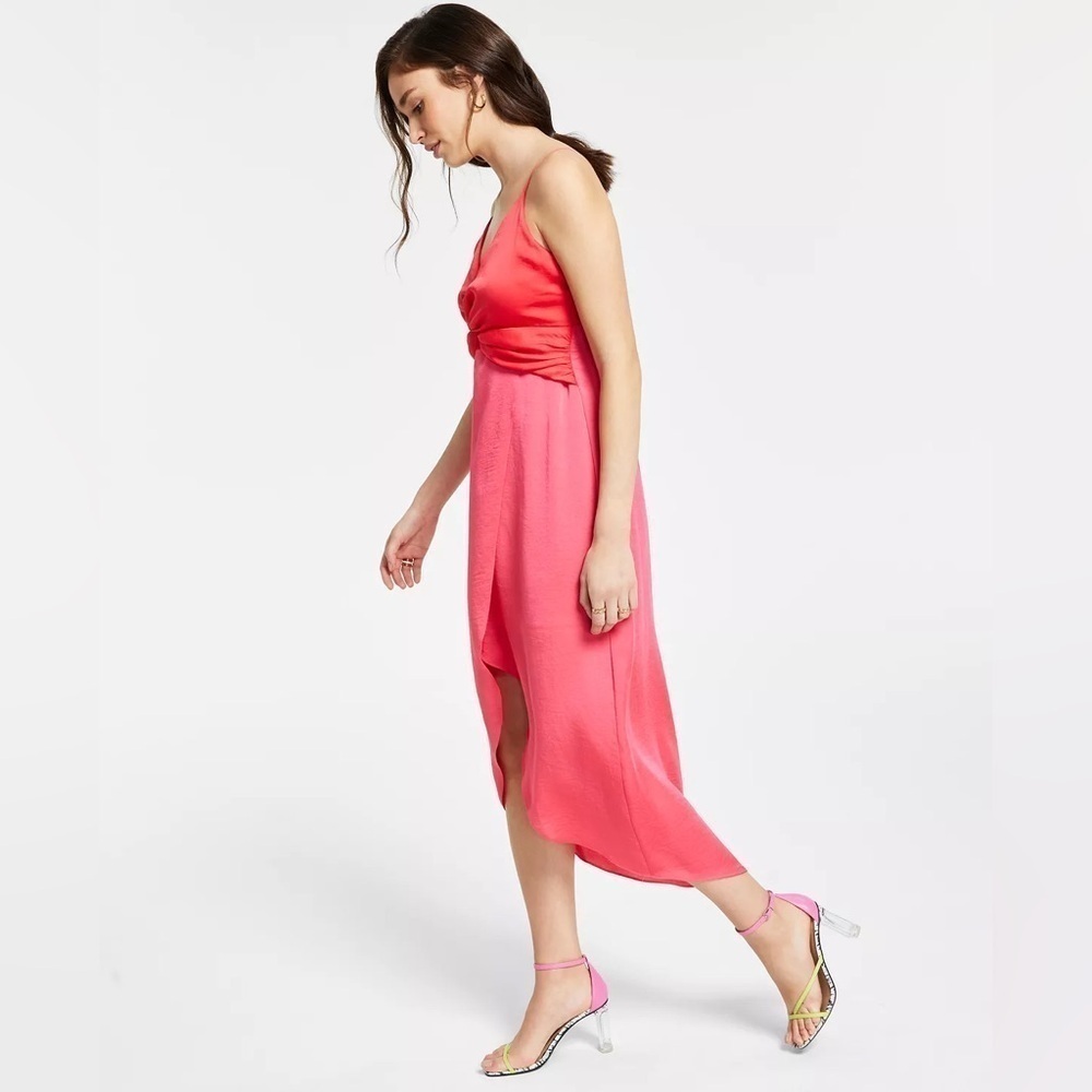 BAR III Twist-Front Two-Tone Midi Silky Dress​ - Picture 5 of 10